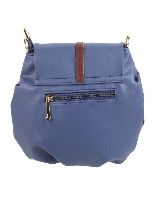Mochi Blue Faux Leather Secure Magnet Snap Casual Sling Bag For Women - Image 3
